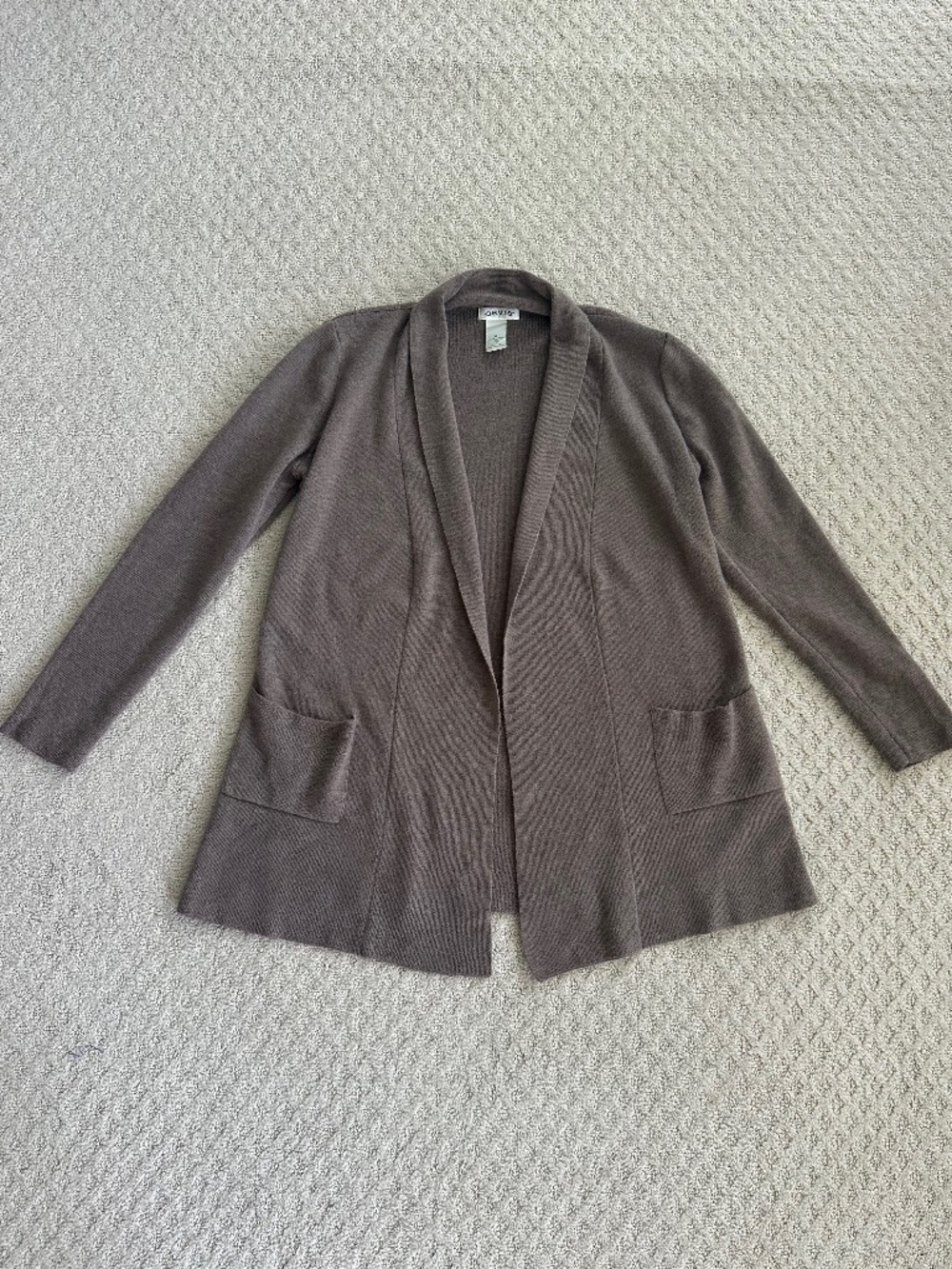 ORVIS Women's Open-Front Merino Wool Cardigan Sweater Taupe XL Soft Comfy Casual